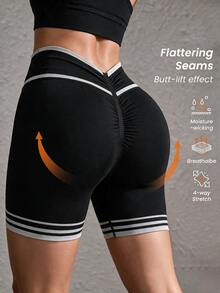 Slayform Slayform Women's Versatile Striped Colorblock Sports Shorts For Fitness - Black - View 1