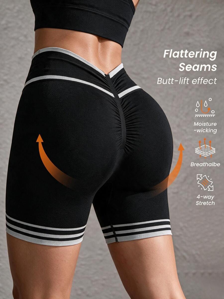 Slayform Slayform Women's Versatile Striped Colorblock Sports Shorts For Fitness - Black - View 1