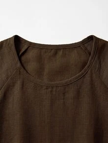 Balvessa Women's Double Layer Ruffle Raglan Sleeve Round Neck Top, Elegant Commute Style For Spring/Summer - Brown - View 7