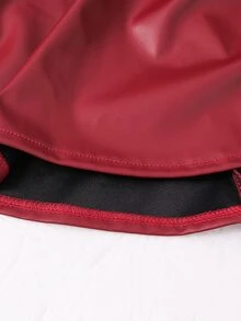 SHEIN 女童拼色圓領泡泡長袖拼接PU皮革下擺收腰蝴蝶結裝飾時尚洋裝 - 彩色 - 查看 8