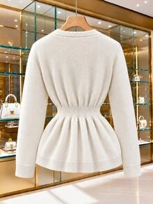 GlowEve CURVE Plus Size Loose Mid-Length Cinched Waist Knit Cardigan Sweater Winter Fall/Winter Autumn - Apricot - View 8