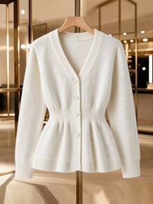 GlowEve CURVE Plus Size Loose Mid-Length Cinched Waist Knit Cardigan Sweater Winter Fall/Winter Autumn - Apricot - View 2