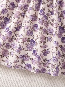 SHEIN 女童花卉印花拼接休閒日常夏季洋裝 - 淡紫色 - 查看 7