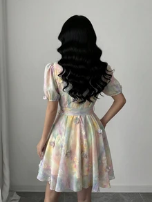 Modelyn 女士扎染3D立体花卉系腰短袖浪漫度假风短裙 - 彩色 - 查看 2