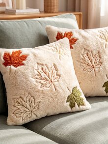 1pc Autumn Maple Leaf Decorative Pillowcase, Pumpkin Pattern, Soft Plush Faux Fur Wool Sofa Cushion Cover, Suitable For Chair, Sofa, Living Room Home Decor - Orange - View 6