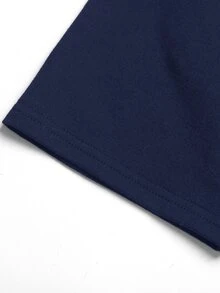 SHEIN Fashionable Elegant Solid Color Casual Versatile Cinched Waist Pleated T-Shirt For Tween Girls, Suitable For Daily, School, Beach And Vacation Wear - Navy Blue - View 4