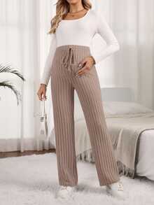 GentleRue Maternity Maternity Solid Color Ribbed Knit Drawstring Casual Pants Fall - Khaki - View 6