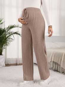 GentleRue Maternity Maternity Solid Color Ribbed Knit Drawstring Casual Pants Fall - Khaki - View 7