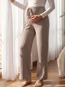 GentleRue Maternity Maternity Solid Color Ribbed Knit Drawstring Casual Pants Fall - Khaki - View 1