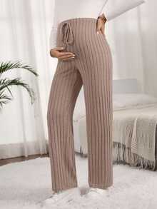 GentleRue Maternity Maternity Solid Color Ribbed Knit Drawstring Casual Pants Fall - Khaki - View 8