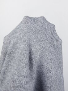 SHEIN Holidaya Women Hooded Knit Pullover, Button Half Placket 3/4 Wide Sleeve Loose Casual Knit Jumper - Grey - View 6