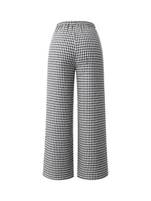 Momance Maternity Pants Home Casual Elegant Smart Thermal Lined Black And White Plaid Straight Leg Long Pants Winter Office Pregnant - Black and White - View 6