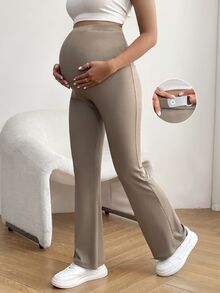 GentleRue Maternity Maternity Solid Color Adjustable Waist Pants Fall - Khaki - View 2