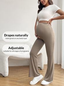 GentleRue Maternity Maternity Solid Color Adjustable Waist Pants Fall - Khaki - View 5