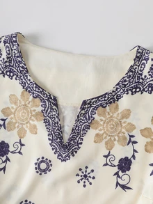 GlowEve CURVE Plus Size Casual Boho Bohemian V-Neck Sleeveless Floral Print Dress Brunch Party All White Summer - Apricot - View 4