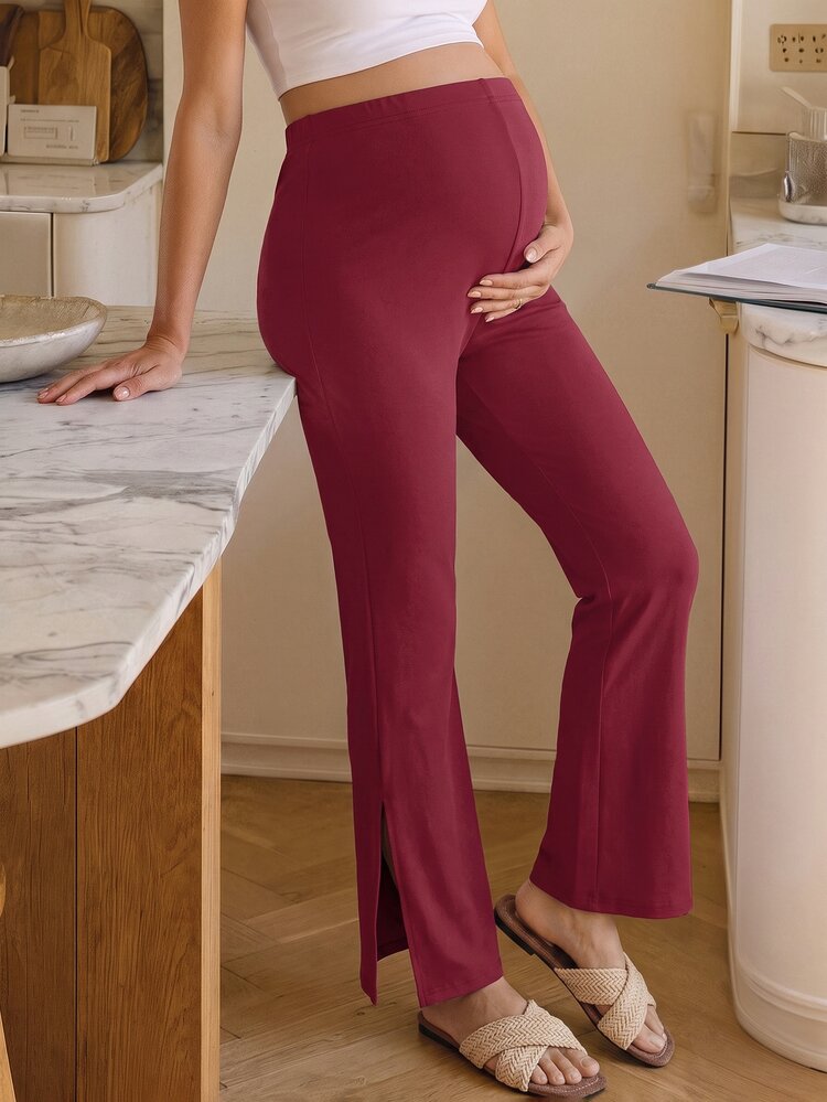 GentleRue Maternity Maternity Solid Color Casual Pants Coming Home Burgundy Spring Going Home From Hospital - Red - View 1