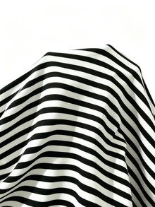 Dekonique Dekonique Women's Casual Striped Asymmetric Neck Short Sleeve Top, Versatile For Daily Wear - Black - View 4