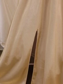 女孩聖誕派對洋裝 亮片拼接時尚優雅節日慶典禮服 - 杏色 - 查看 6