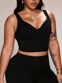 Rhythm Era Black Plus Size Sweetheart Neck Backless Micro Crop Sports Bra Ribbed Seamless Crop Top And Leggings Set Summer Athletic Curve Gym Gym - Black - View 4