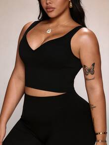 Rhythm Era Black Plus Size Sweetheart Neck Backless Micro Crop Sports Bra Ribbed Seamless Crop Top And Leggings Set Summer Athletic Curve Gym Gym - Black - View 5
