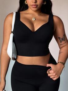 Rhythm Era Black Plus Size Sweetheart Neck Backless Micro Crop Sports Bra Ribbed Seamless Crop Top And Leggings Set Summer Athletic Curve Gym Gym - Black - View 6