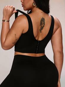 Rhythm Era Black Plus Size Sweetheart Neck Backless Micro Crop Sports Bra Ribbed Seamless Crop Top And Leggings Set Summer Athletic Curve Gym Gym - Black - View 2
