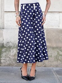 Nath Sonia Women's Polka Dot Printed Waist Button Design Elegant Skirt - Navy Blue - View 3