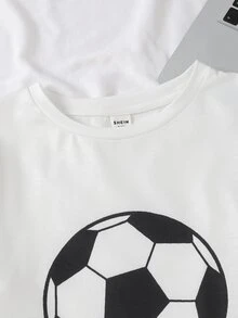 SHEIN 2件組兒童青少年男孩休閒日常百搭舒適足球印花圓領長袖套頭睡衣上衣與長褲針織居家服套裝 - 彩色 - 查看 4