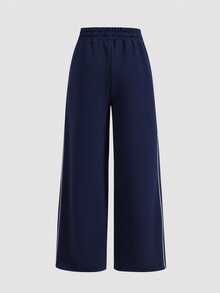 SHEIN Tween Girl Casual Cinched Waist Light Color Print Loose Sweatpants, Back-To-School Outfit, All-Match, Everyday Versatile Tween Girl - Navy Blue - View 2