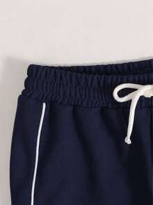 SHEIN Tween Girl Casual Cinched Waist Light Color Print Loose Sweatpants, Back-To-School Outfit, All-Match, Everyday Versatile Tween Girl - Navy Blue - View 5