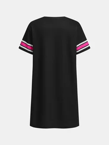 SHEIN Tween Girls' Fashion Street Style Round Neck Numeric Print Sporty Dress, Magenta, Black - Black - View 2
