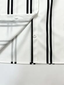 Trelyra 女款條紋落肩長袖單排扣休閒襯衫 - 黑與白 - 查看 5
