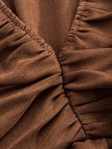 Momance Gaun Hamil Lengan Panjang Tenun Warna Polos yang Elegan - Coffee Brown - View 11
