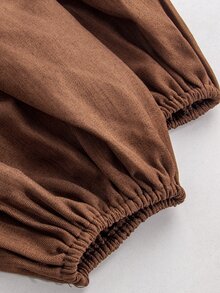 Momance Gaun Hamil Lengan Panjang Tenun Warna Polos yang Elegan - Coffee Brown - View 7