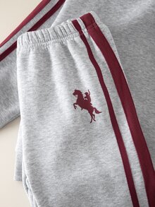 Young Girl Knight Graphic Print Hoodie And Striped Jogger Sweatpants Set Kids - Grey - View 6