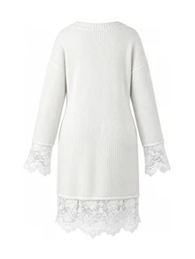 Momance Maternity Lace Patchwork Casual Everyday Knit Dress - White - View 6