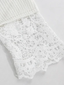 Momance Maternity Lace Patchwork Casual Everyday Knit Dress - White - View 11