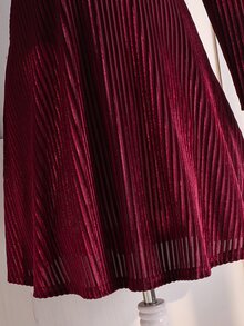 SHEIN فستان للفتيات المراهقات بلون موحد وياقة دائرية وأكمام طويلة مع تفاصيل رقعة وحافة مكشكشة - متعدد الألوان - مشاهدة 6