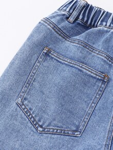 SHEIN ChillGRL 少女刺繡牛仔褲，Y2K可愛休閒風寬腿版型，淺色復古調，彈性腰頭，校園度假風藍色花卉夏季款 - 藍色 - 查看 7