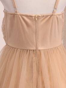 SHEIN Teen Girls Premium Sequin Patchwork Satin Ribbon Slit Long Dress For Wedding Season, Prom, Performance, Birthday Party, Christmas - Champagne - View 5