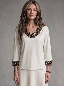 SHEIN LUNE Leopard Print Colorblock Casual Daily T-Shirt For Middle-Aged And Elderly Women - Multicolor - View 7