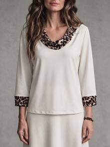 SHEIN LUNE Leopard Print Colorblock Casual Daily T-Shirt For Middle-Aged And Elderly Women - Multicolor - View 4