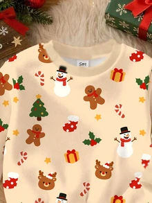 Baby Girl Christmas Print Drop Shoulder Pullover Autumn Sweatshirt & Leggings Set - Multicolor - View 4