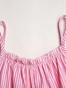 SHEIN 少女休閒日常百搭舒適寬鬆條紋細肩帶洋裝 - 綠色 - 查看 6