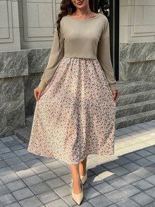 GentleRue Maternity 孕妇休闲花卉拼布哺乳连衣裙，秋季 - 彩色 - 查看 6
