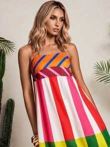 Vaclyn Women's Color Block Casual Vacation Date Maxi Slip Dress - Multicolor - View 9