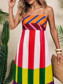 Vaclyn Women's Color Block Casual Vacation Date Maxi Slip Dress - Multicolor - View 5