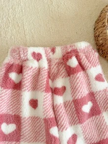 SHEIN 少女甜美時尚童裝愛心印花毛絨長褲 - 黑色 - 查看 6