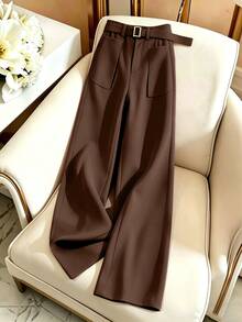 GlowEve CURVE Plus Size Women's Autumn/Winter Fashion Casual Elegant Daily All-Match Versatile Brown Pants Fall Office Formal - Brown - View 5
