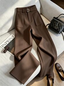 GlowEve CURVE Plus Size Women's Autumn/Winter Fashion Casual Elegant Daily All-Match Versatile Brown Pants Fall Office Formal - Brown - View 1